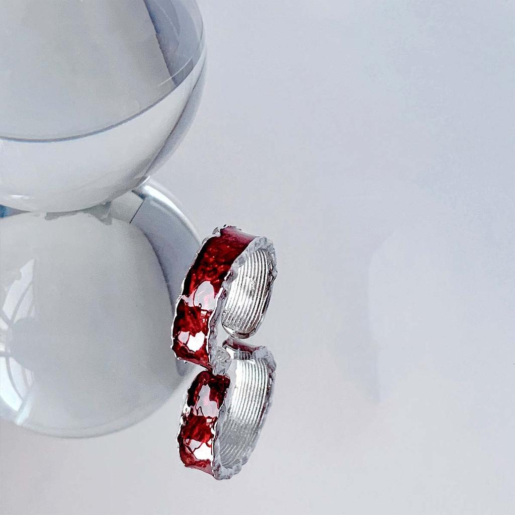 Y2K Red Drip Oil Adjustable Ring Women Men Irregular Geometry Punk Vintage Rings Set for Couple Girls Fashion Jewelry Gifts