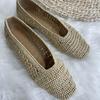 Версия из овчины~ нишевый ретро-стиль рафия полое плетение на плоской подошве туфли-лодочки женские с мелким вырезом квадратным носком туфли бабушки ladyshoes