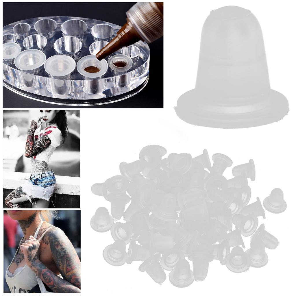 100pcs Disposable Tattoo Ink Cups Silicone Microblading Pigment Caps for Permanent MakeupS