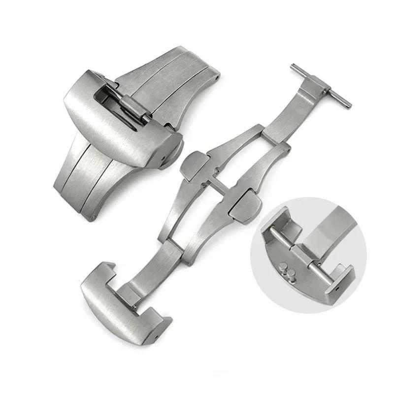 22mm 20mm stainless steel butterfly buckle folding clasp for Panerai silver black deployment button for rubber  watchband