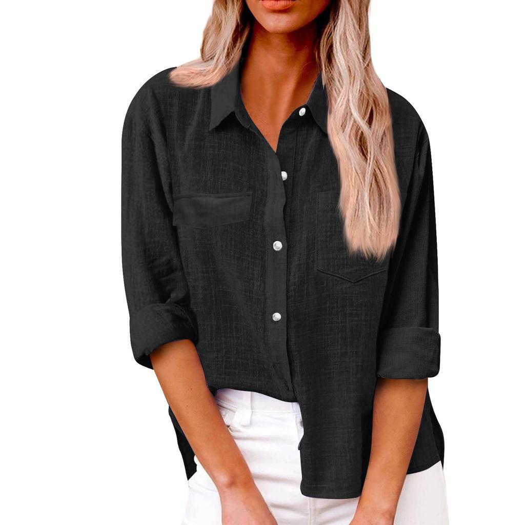 Женская осенняя однотонная свободная рубашка с длинным рукавом и пуговицами, повседневная рубашка большого размера