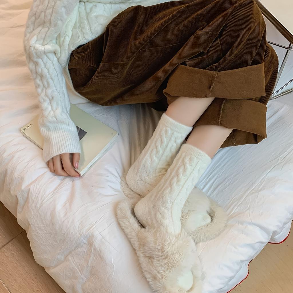 5 Pairs Women Winter Coral Fleece Socks Thick Warm Fuzzy Fluffy Cable Knit Sleep Floor Socks