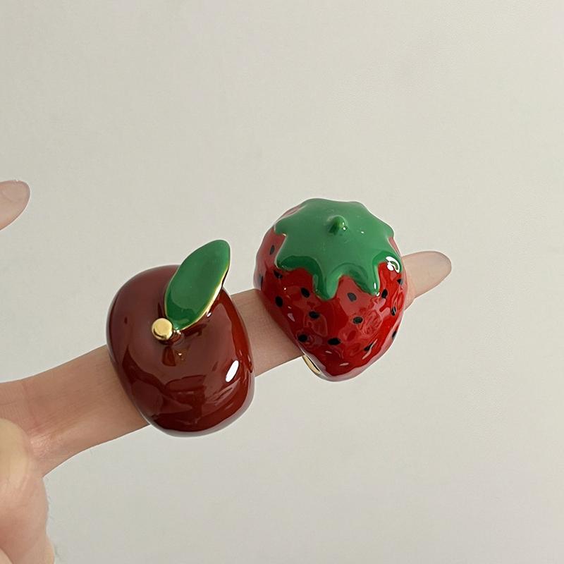 Винтажное эмалированное капающее масло клубника фрукты массивное кольцо женское Y2K милое сладкое кольцо на палец для женщин индивидуальные ювелирные изделия подарки