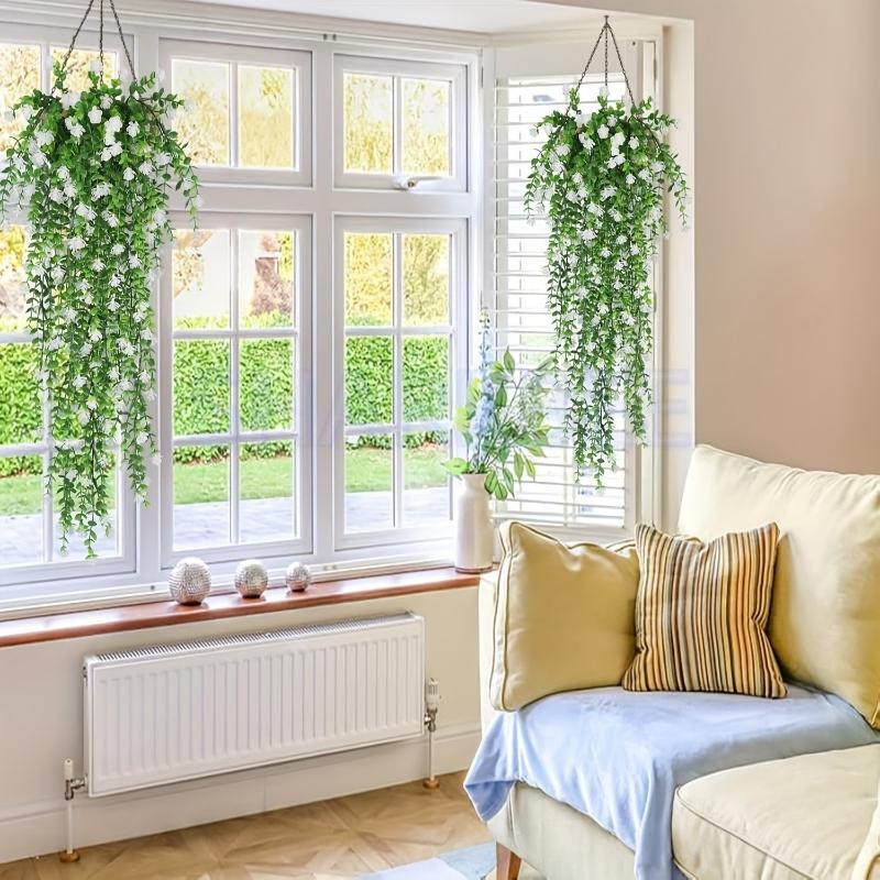 2Pcs Wall Home Garden Wedding Decoration Outdoor Artificial Plant Hanging Flowers With Eucalyptus Leaves Greenery Vine
