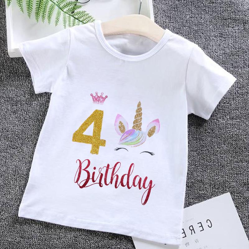 Cartoon Birthday Numbers Unicorn 1 2 3 4 5 6 7 8 9 Age Baby Boys Clothes Summer Tshirts 2023 Kids Clothes boysGirls Tees Tops
