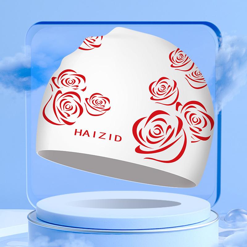 Силиконовая шапочка для плавания со свежим сладким цветочным принтом для женщин, модная шапочка для плавания с длинными волосами, защита ушей, аксессуары для бассейна