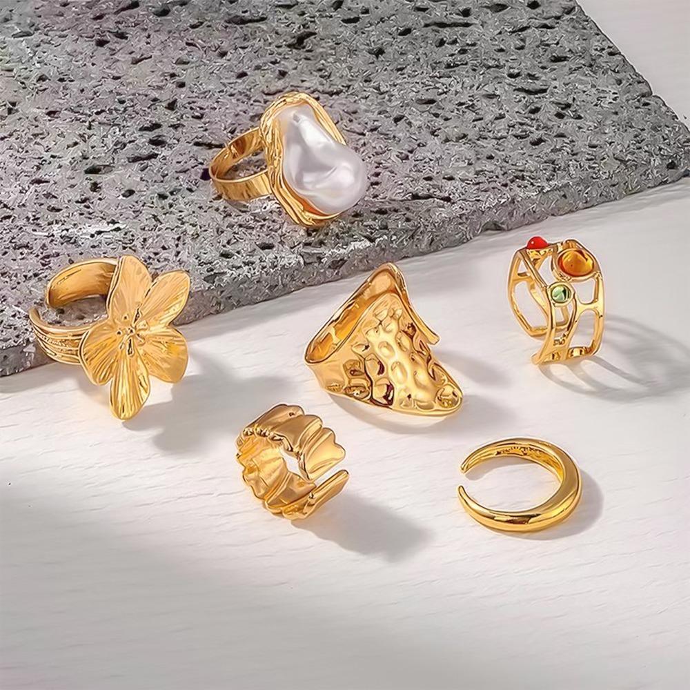 6 шт./компл. Сплав Гальваническое покрытие Преувеличенные Кольца Необычный Дизайн Кольцо в стиле барокко Роскошные Аксессуары