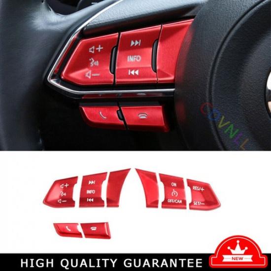 For Mazda CX-5 CX5 2017-2024 Red Aluminum Steering Wheel Button Cover Trim 8PCS