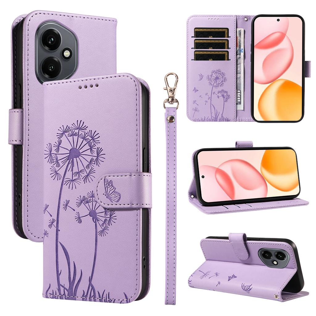 For Honor 400 5G (Глобальный) Кожаный чехол-кошелек с ремешком, тиснение «Одуванчик», подставка для телефона