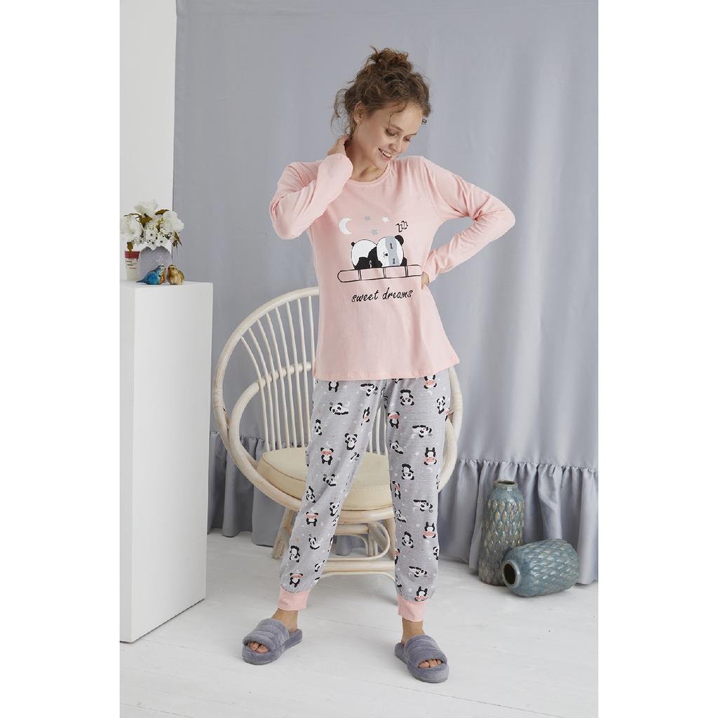 Хлопковый пижамный комплект с длинными рукавами