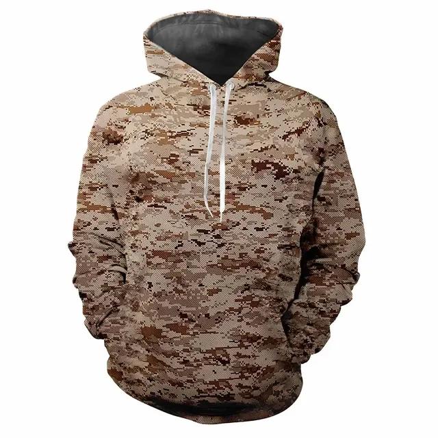 Trendy Men's Hoodie Printed Camouflage Patterns Digital Printing Casual Long Sleeved Hooded Thick Fabric Tops