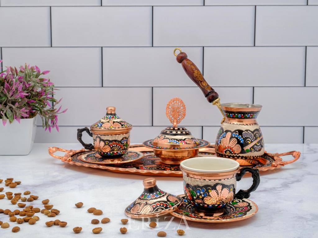 Турецкий медный кофейный сервиз с кофейником на 2 или 6 персон