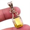 Natural Citrine Gemstone 925 Solid Sterling Silver Two Tone Pendant 1.75" q1E07