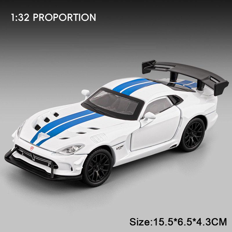1:32 Scale Mustang Shelby Cobra Viper Model Toy Cars Alloy Diecast Sound Light Doors Opened Pull Back Ornament Vehicle Models