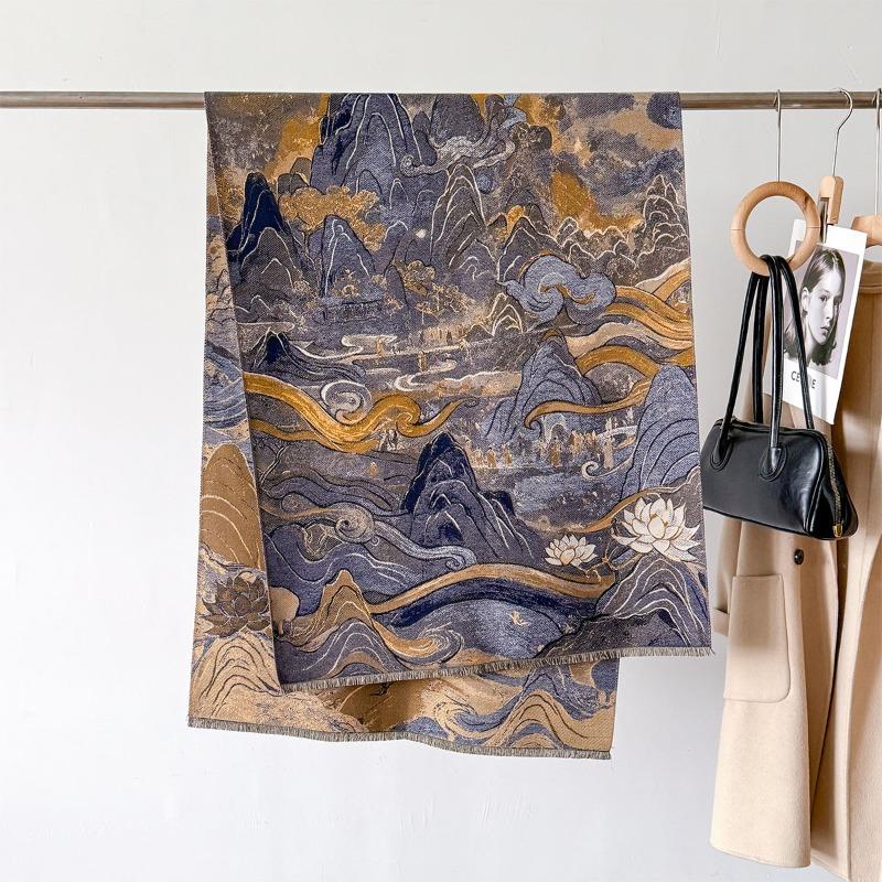 Scarf Women's New Autumn and Winter Jacquard Craftsmanship Imitation Cashmere Thickened Shawl Dunhuang Series Warm Scarf