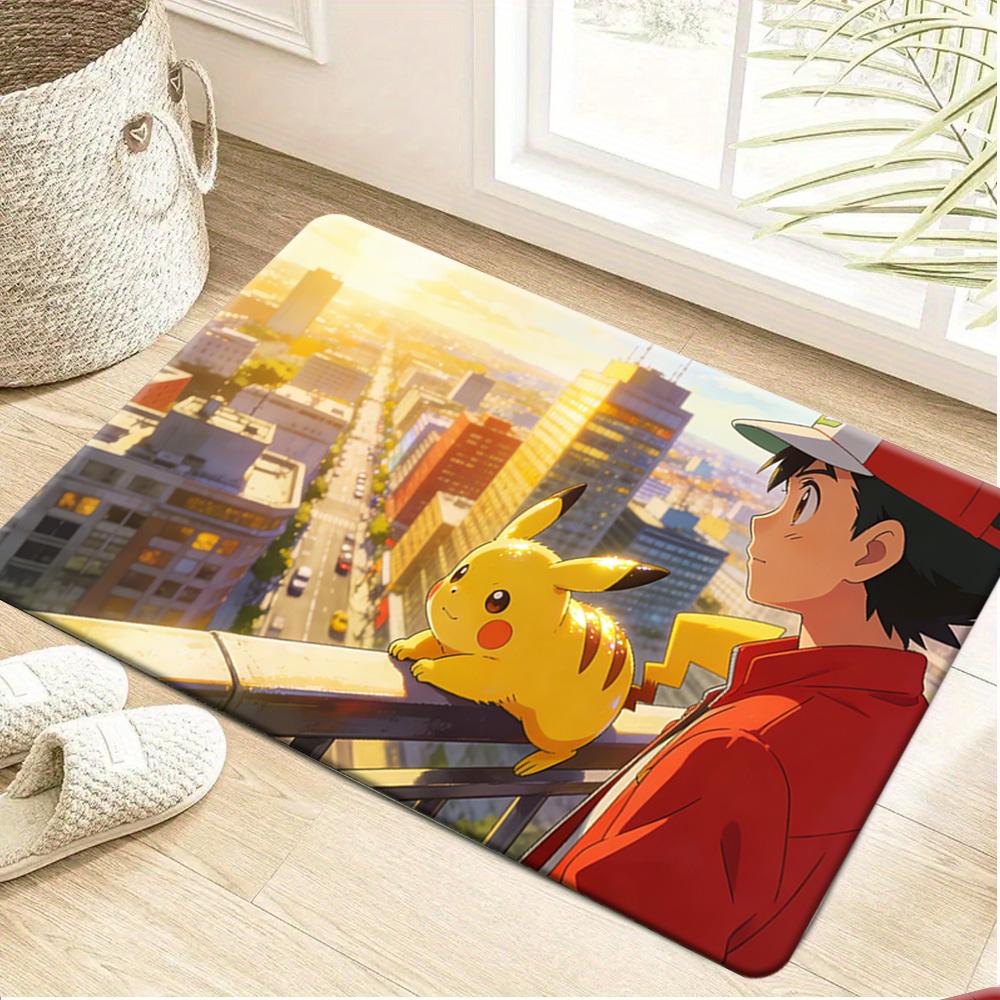 Cute Snorlax Sleeping with Teddy Bears & Star Lights Print Doormat Non-Slip Absorbent Floor Mat for Indoor Entrance