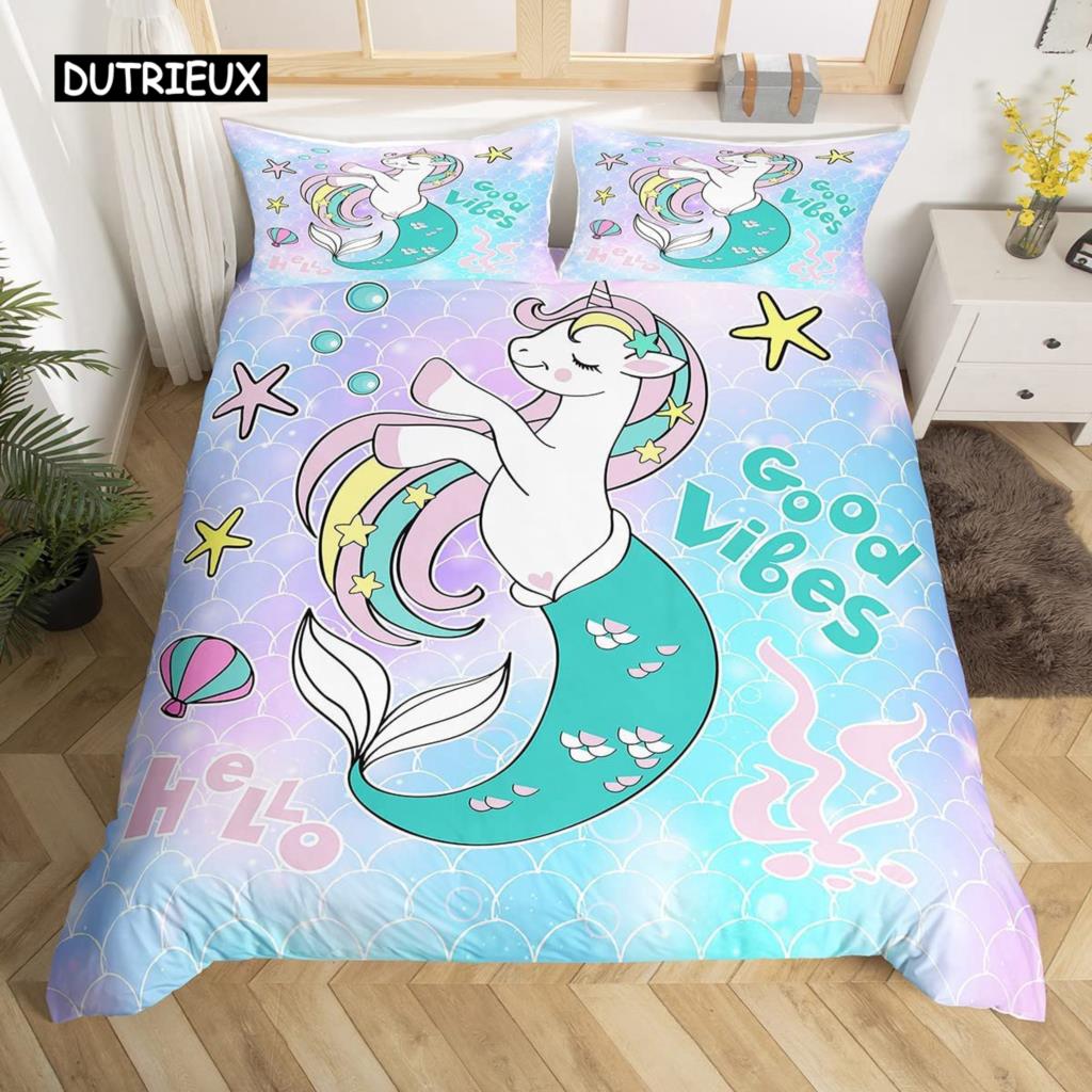 Одеяло с дельфином, пододеяльник размера King Size, милый пододеяльник с рисунком в виде единорога, комплект постельного белья с рисунком животных из мультфильмов, синий, океан, пляж, тема стеганого одеяла