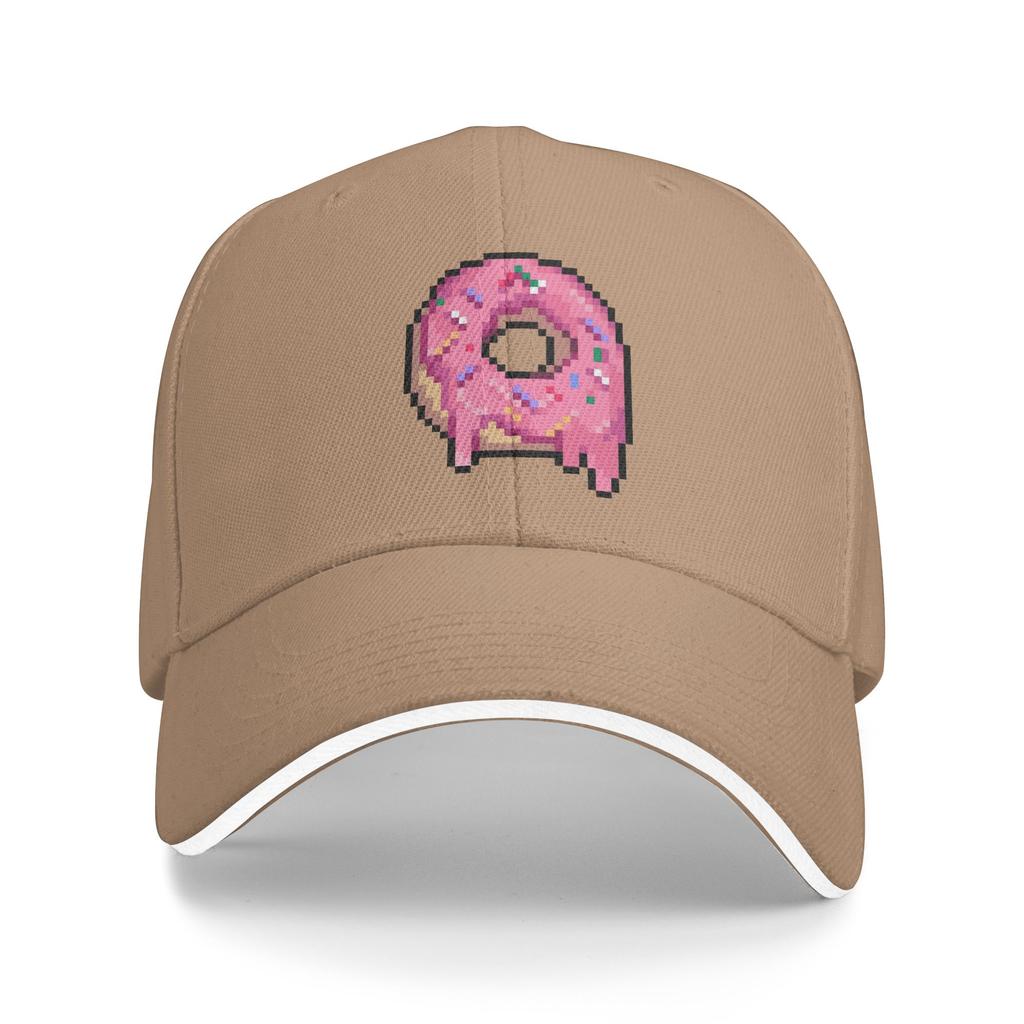 Drippy Pink Frosted Sprinkled Pixel Donut Baseball Cap Tennis Sunscreen Trucker Hat Couple Women Vintage Design Snapback Cap