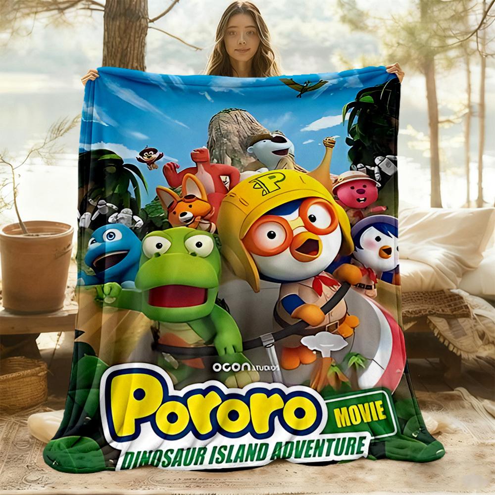 1pc Pororo Adventure Outdoor Blanket Lightweight Flannel, Soft & Warm, All-Season Use for Sofa, Outdoor, Camping, Living Room, Office065