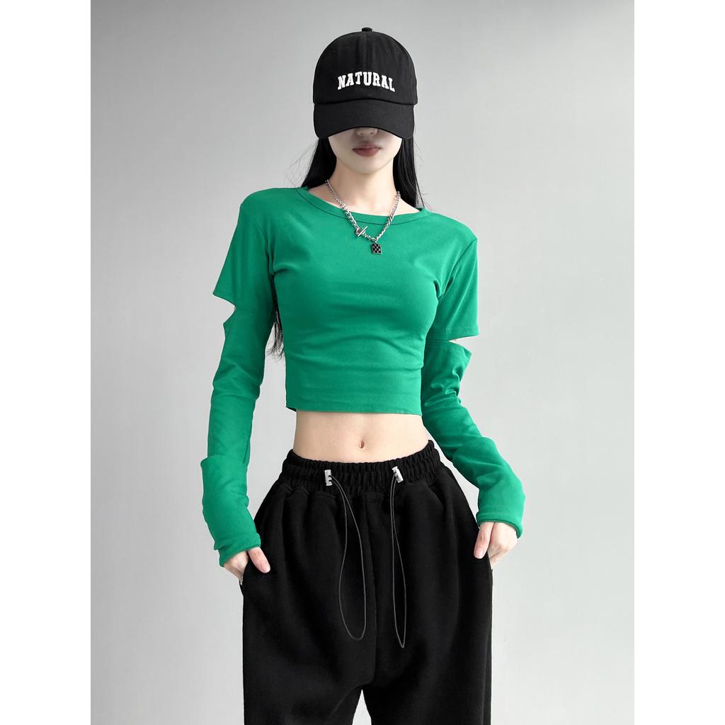 Футболка с длинным рукавом Dynamic Girl Slim Sexy, женская, с круглым вырезом, с открытыми рукавами и высокой талией, короткий топ