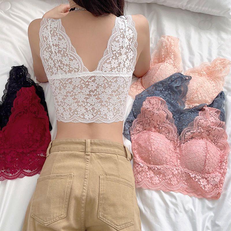 Sexy Women Lace Bras With Pad Long Underwear Wireless Solid Backless Lingerie For Girls Inner Tops Fashion Lady Bras