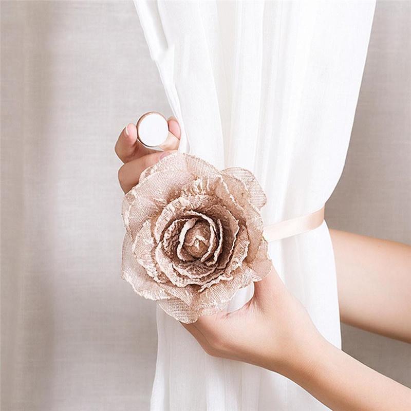 1pc Magnetic Curtain Tiebacks Seersucker Flower Tie Backs Buckle Clips Home Decoration