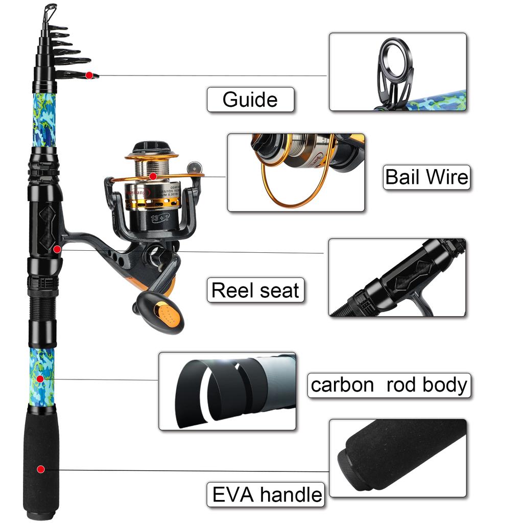 Телескопическая спиннинговая удочка с набором спиннинговых катушек 13 + 1BB Портативная спиннинговая удочка, набор для комбинированной удочки для окуня