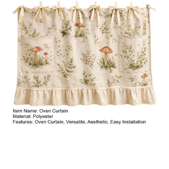 Functional Window Dressing Oven Curtain with Pockets, Dustproof Durable Polyester Hanging Drape, Dust Proof Kitchen Drapes Easy Wash Decorative Shade