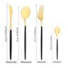 16pcs Upscale Black Gold Complete Dinnerware Set Stainless Steel Tableware Set Knife Fork Coffee Spoon Flatware Set Cutlery Set