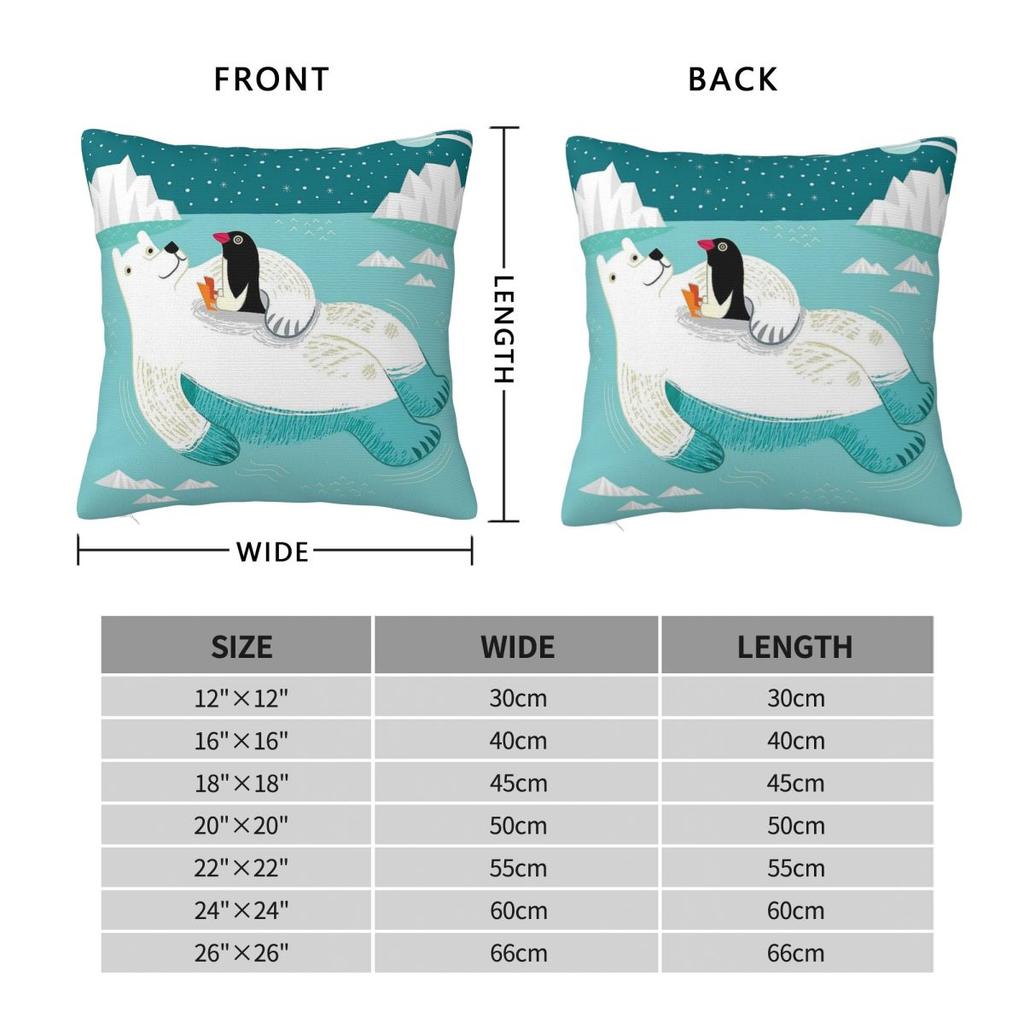 Polar Bear Penguin Hitching A Ride Square Pillowcase Polyester Linen Velvet Pattern Zip Decorative Throw Pillow Case Room Cover