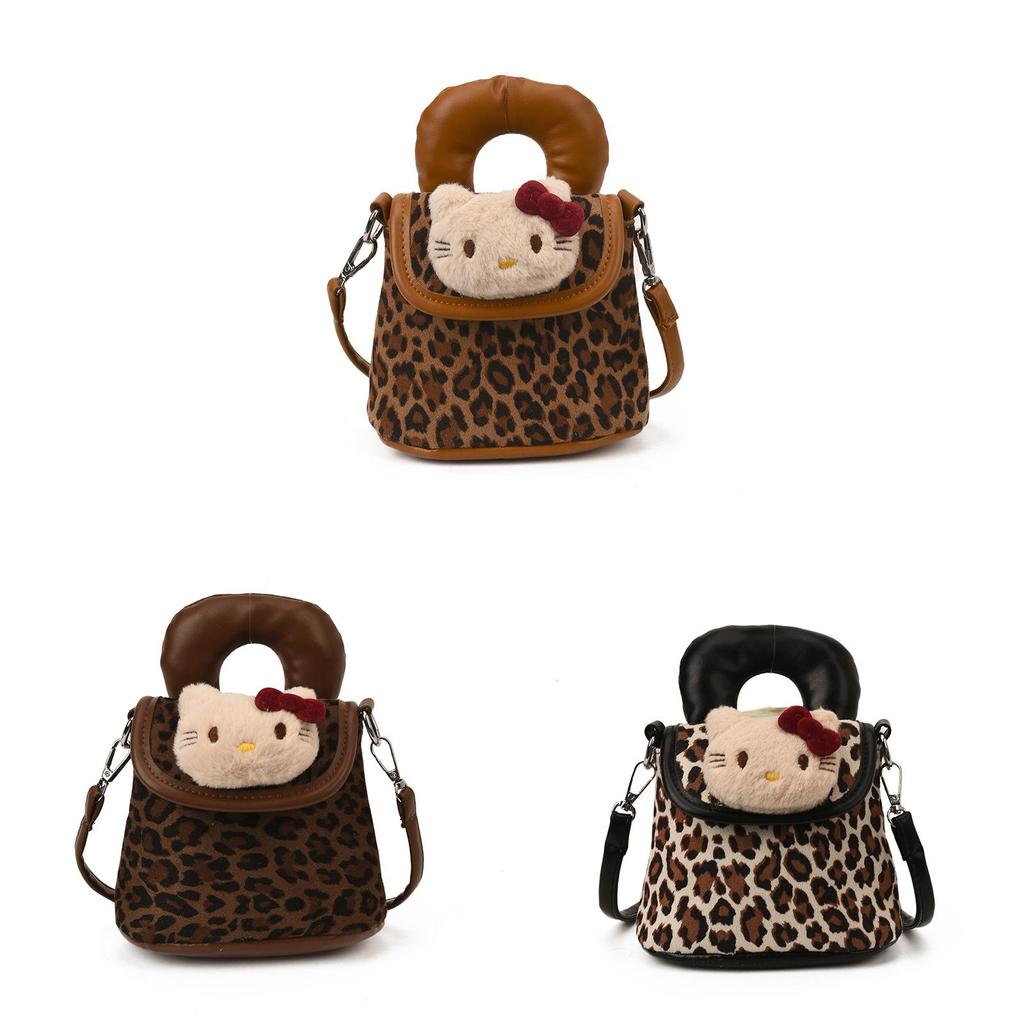 Hello Kitty Leopard Print Pu Crossbody Bag For Women With Mobile Pocket For Daily Commute