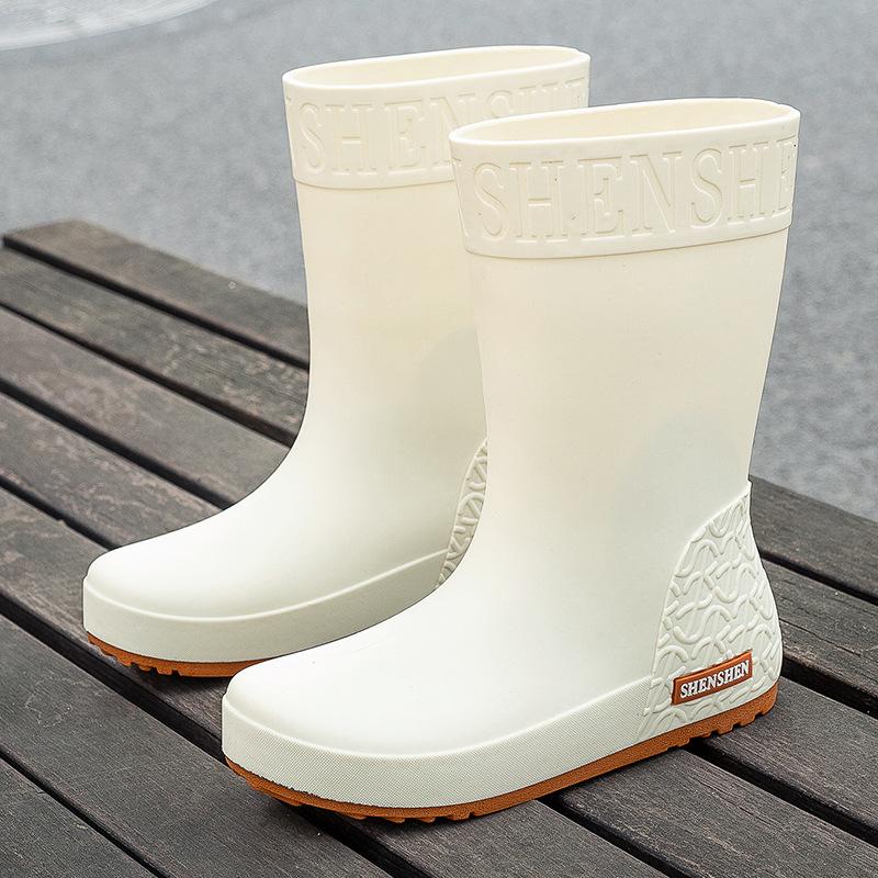Модные дождевые туфли женские высокие резиновые сапоги весна и осень нескользящие водонепроницаемые ботинки утолщенные износостойкие однотонные водные туфли