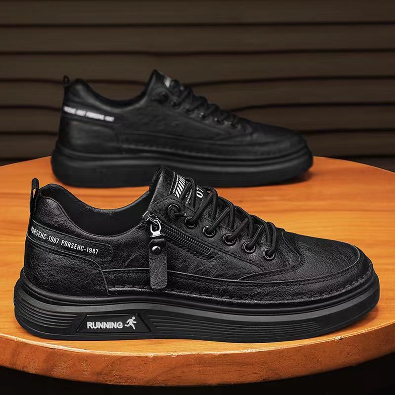 2025 Autumn New Men's Shoes Running Sports Versatile White Shoes Men's Casual Leather Surface One Pedal Board Shoes Trendy Shoes