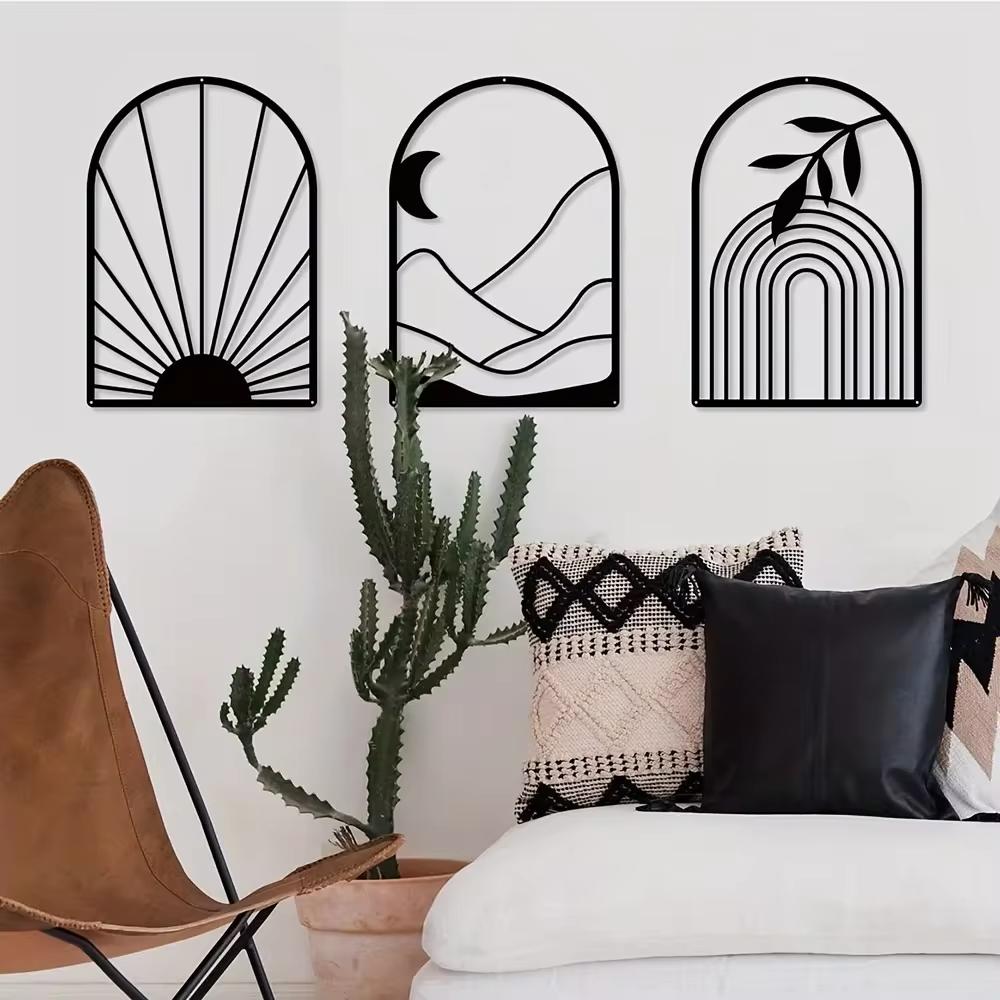 Потрясающая большая настенная живопись из черного металла! Для спальни, ванной комнаты и гостиной. Дизайн в стиле бохо. Настенное искусство.