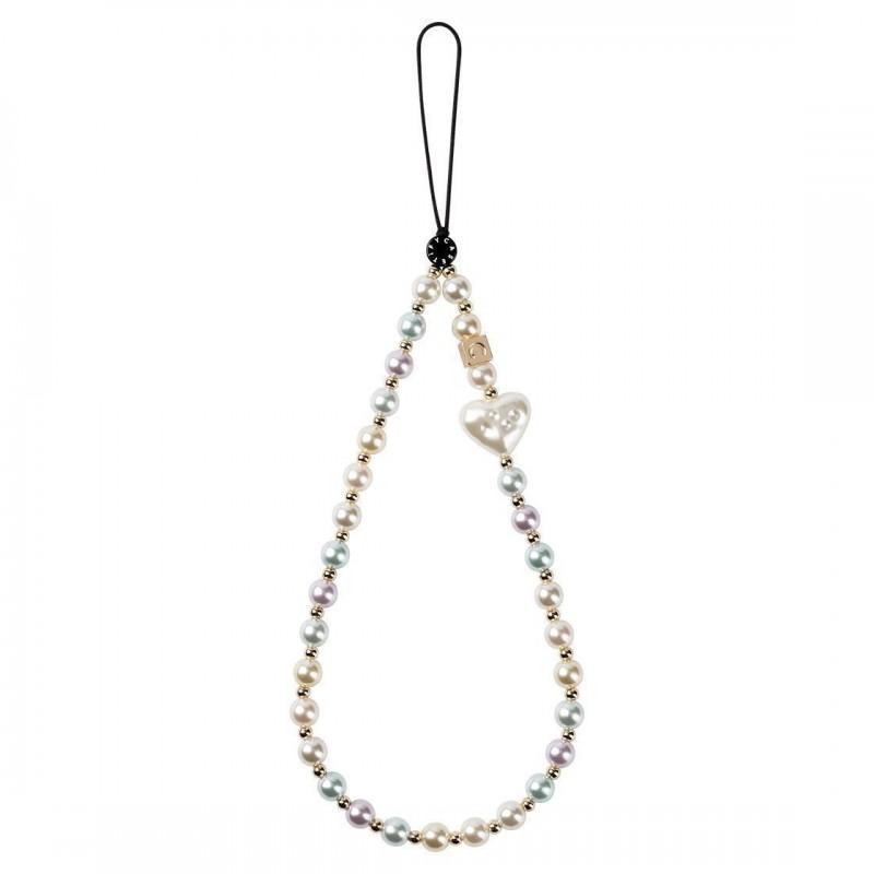 White Heart Phone Lanyard With Pearl Charm Anti-Lost Strap Smartphone Womens Fashion Accessory