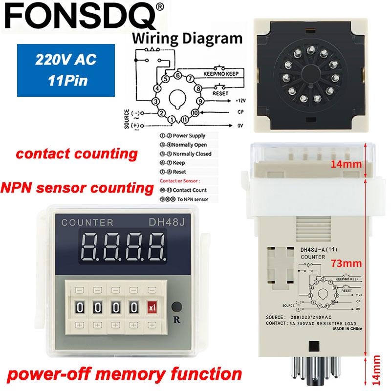 DH48J Counter Relay 1-999900 8 Pin 11Pin DC12V 24V AC110V 220V Contact Electronic Preset Digital Display Relay With Base 1