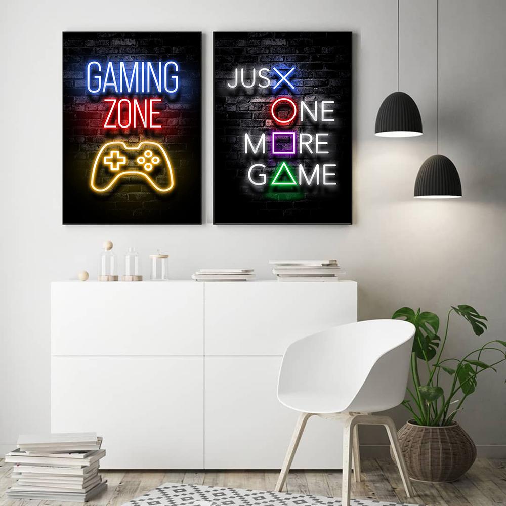 Modern Lights Gaming Zone Industrial Neon Wall Art Canvas Painting Posters Picture For Internet Cafe Bar Boy Room Home Decor