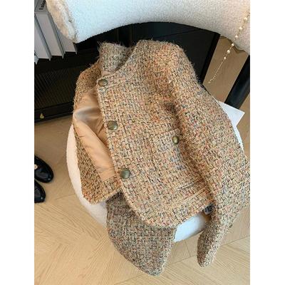 Винтажный твидовый пиджак, женское элегантное укороченное пальто, корейская верхняя одежда с длинным рукавом, осень-зима, женский однобортный шикарный пиджак, новый