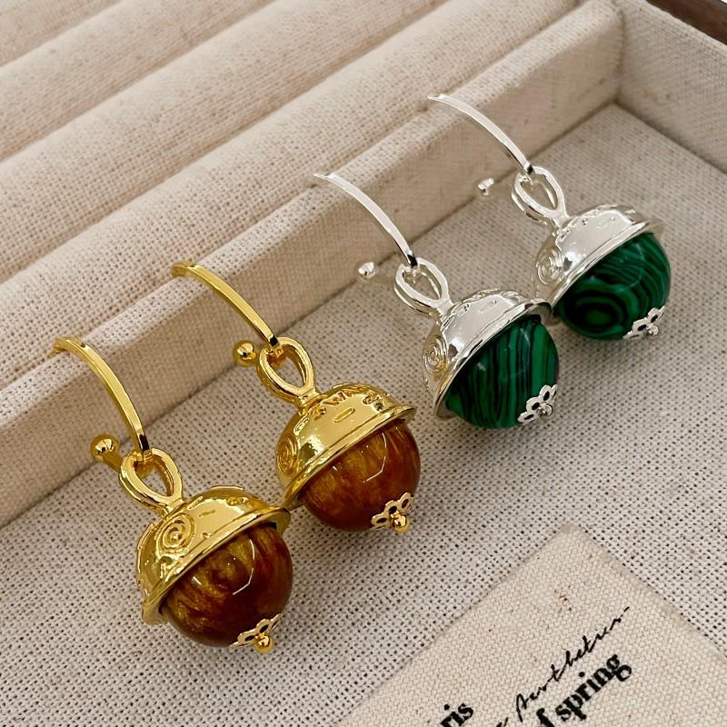 Винтажные серьги-кисточки из тигрового глаза: Серьги-кольца с бусинами цвета лесного ореха в этническом стиле