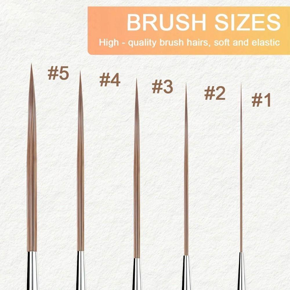 5Pcs Smooth Strokes Long Line Brush Set Wood  Handle Art Paint Brushes  Comics Painting