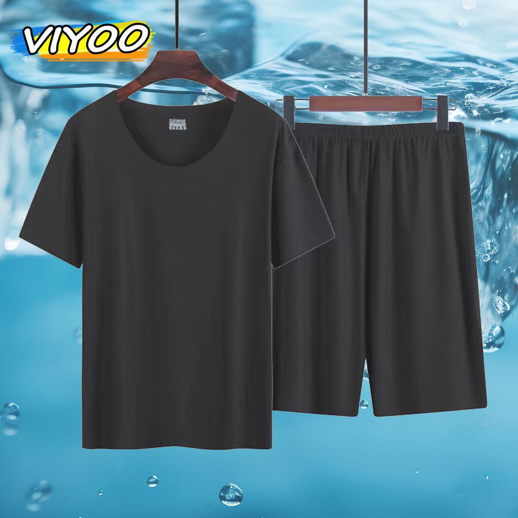 Men‘s Oversized Ice Silk Suits Sleepwear Pyjamas Shorts Short Sleeve T-Shirts Tops Summer Clothes Outfit Fitness Work Out Suits For Men