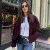 Autumn Winter Casual Women Wine Red Jackets Fashion Streetwear Zipper Pockets Turn Down Collar Chic Ladies Jackets