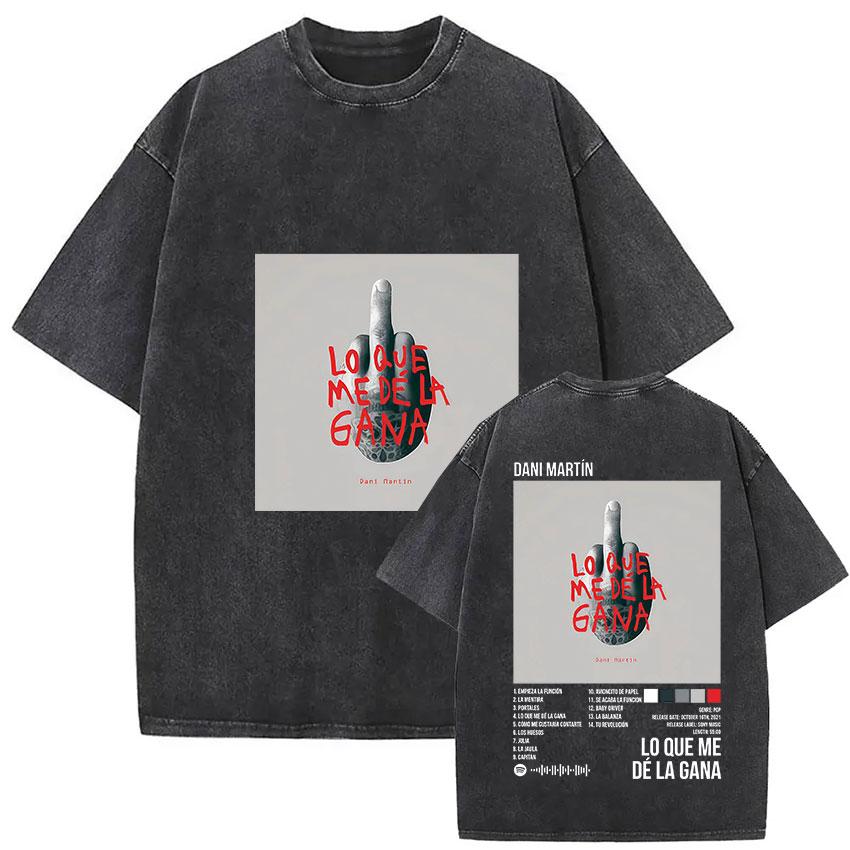 Rapper Dani Martin Lo Que Me De La Gana Tour Vintage Washed T Shirts Men Women Pop Fans Fashion Clothing Oversized Tshirt