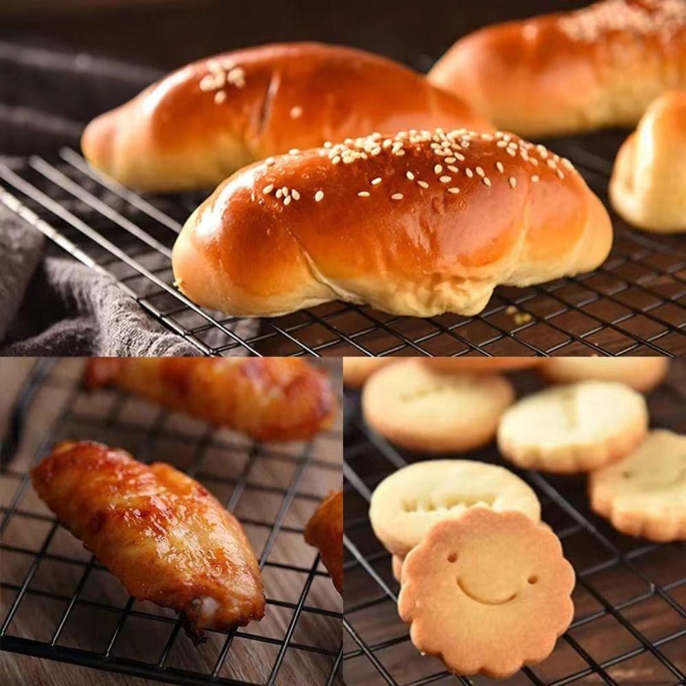 4Pcs Non-stick BBQ Grill Net Black Bread Cooling Rack Cake Cooler Drying Stand  Cooling Grid Tools