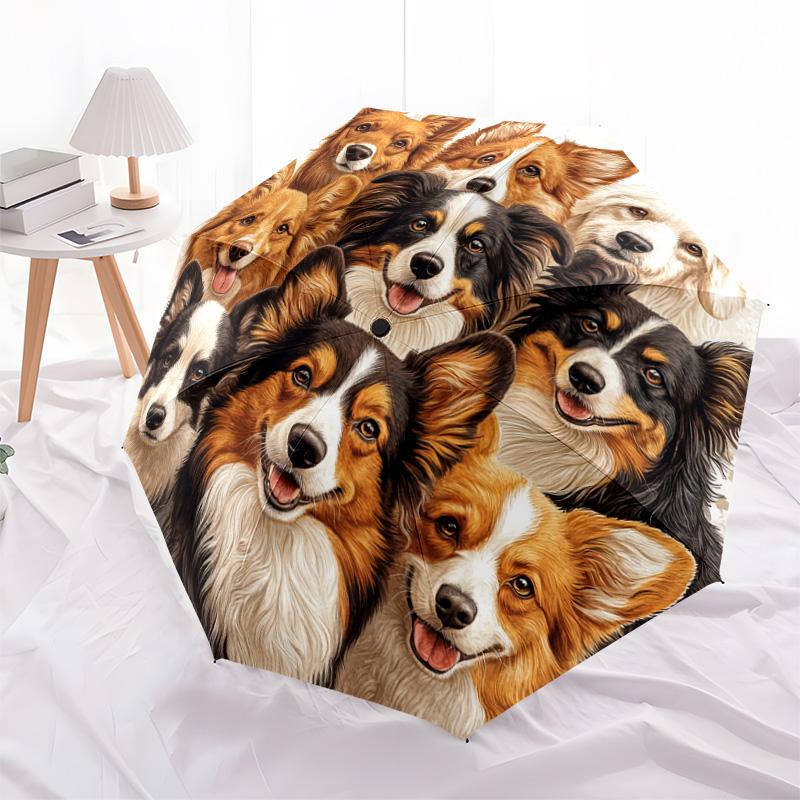 1 шт. Автоматический складной зонт - Узор "Коллаж из собак", Портативная и складная конструкция с 8 спицами, Рождественские и Подарок на День Рождения