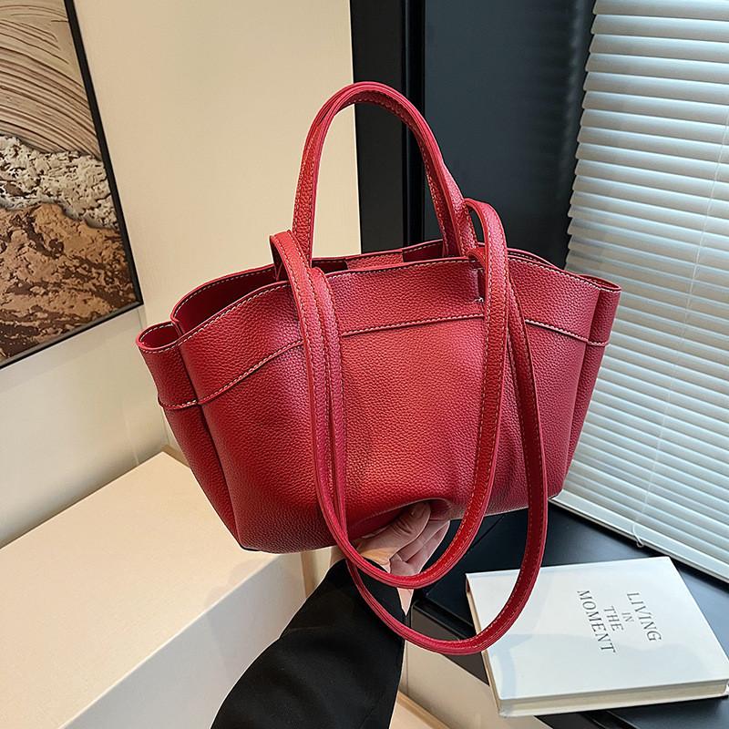 Solid Color Simple Pu Leather Women Casual Tote Bag For Daily And Commuting