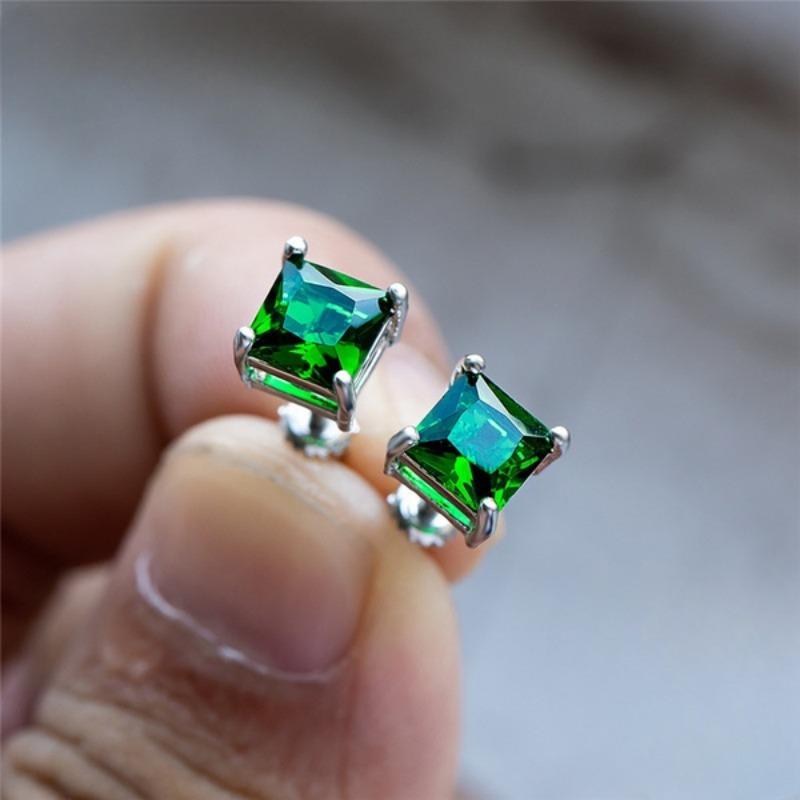New Shiny Red Square Cubic Zirconia Stud Earrings for Women Fashion Copper Color Geometry Brides Wedding Jewelry Party Gift