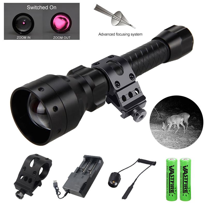 T50 Professional IR 850nm 940nm LED Night Hunting Flashlight Tactical 1-Mode Infrared Radiation Torch USB Rechargeable Lantern