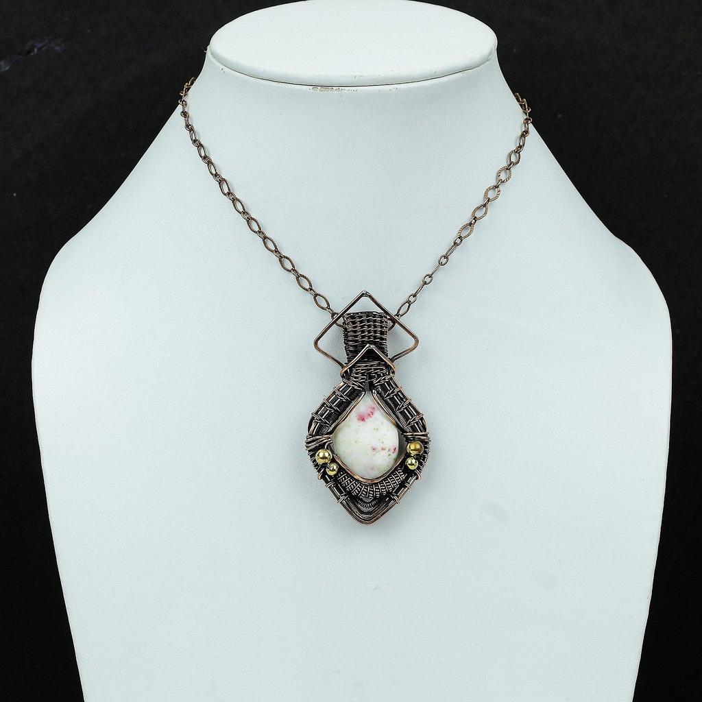 Медный кулон из киновари, обернутый медной проволокой, ювелирное изделие ручной работы, кулон из драгоценных камней, обернутый проволокой, ювелирное изделие из киновари, потрясающий кулон для подарка