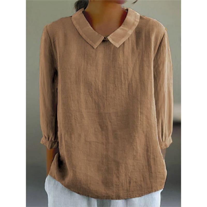 YYFS Женские модные повседневные летние весенние однотонные принты с рукавами 3/4 и воротником-поло Блузки и рубашки